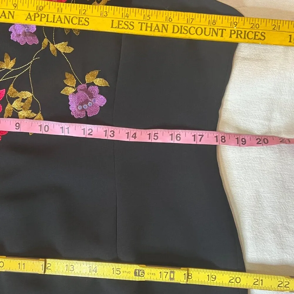 Bob Mackie Studio 14P Black Sleeveless Dress Floral Embroidery Career Formal Y2K